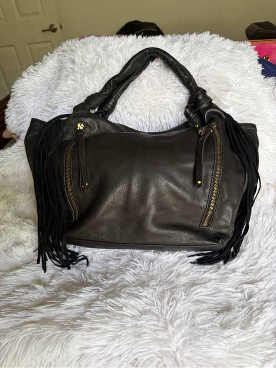 Lucky Brand Handbags - Lucky Brand Black Genuine Leather Fringe Hobo Bag NWOT Boho Shoulder Bag